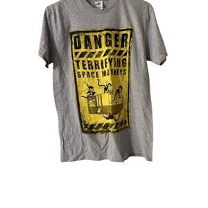 Terrifying Space Monkeys Danger Sign Lg Gry Tshirt